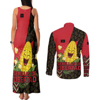 Zapatista Territories Couples Matching Tank Maxi Dress and Long Sleeve Button Shirt Mexico with Corn Graphic and Indigenous Pattern Semillas de Libertad - Wonder Print Shop