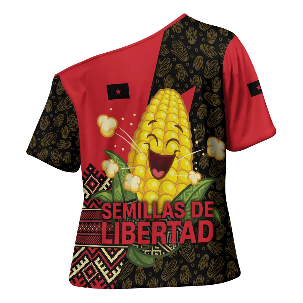 Zapatista Territories Cross Shoulder Shirt Mexico with Corn Graphic and Indigenous Pattern Semillas de Libertad - Wonder Print Shop