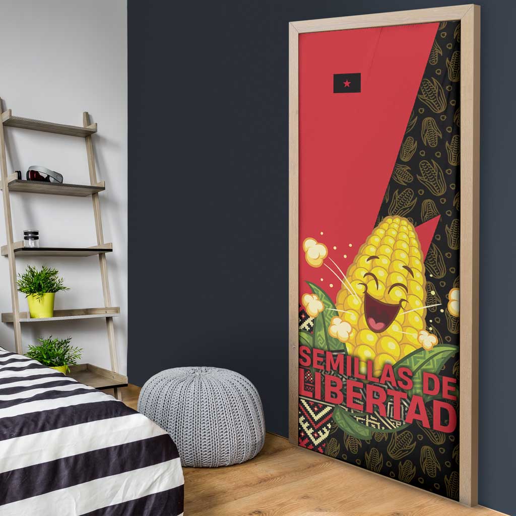 Zapatista Territories Door Cover Mexico with Corn Graphic and Indigenous Pattern Semillas de Libertad - Wonder Print Shop