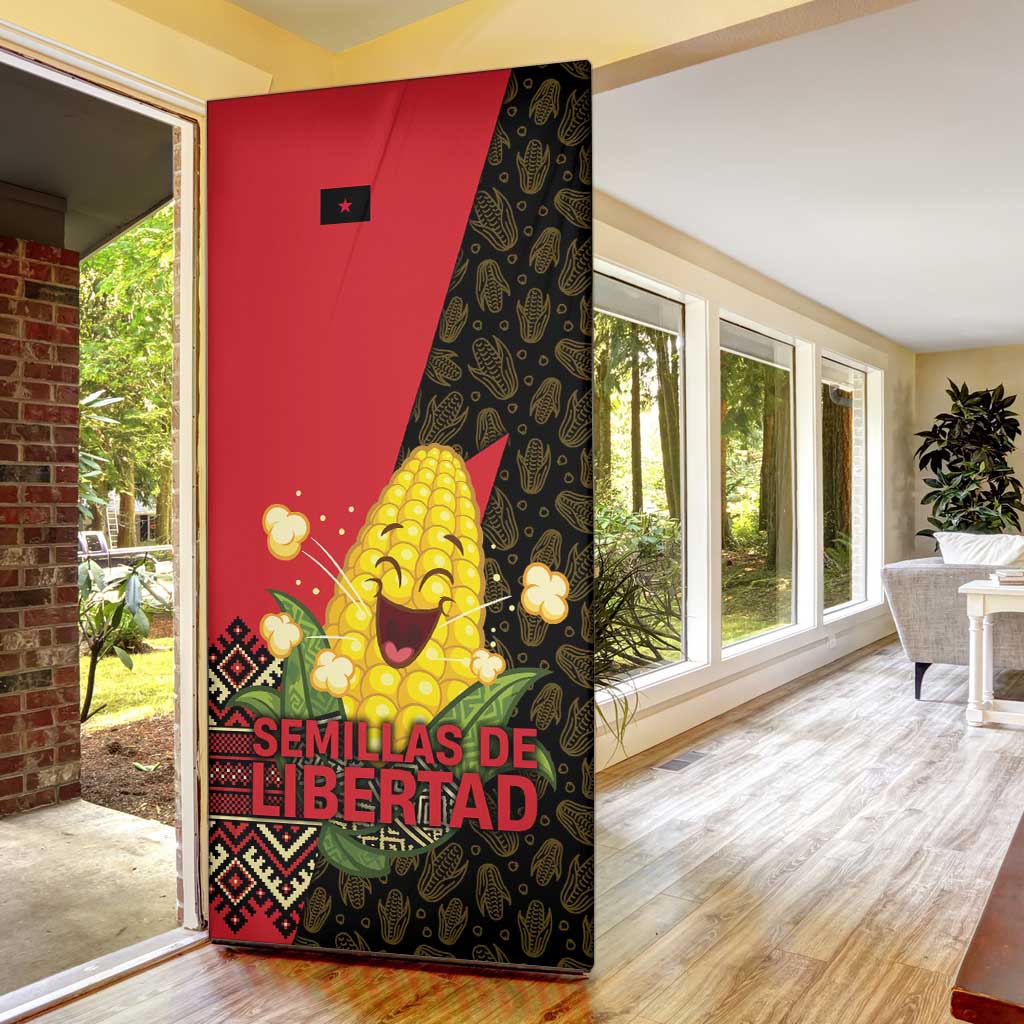 Zapatista Territories Door Cover Mexico with Corn Graphic and Indigenous Pattern Semillas de Libertad - Wonder Print Shop
