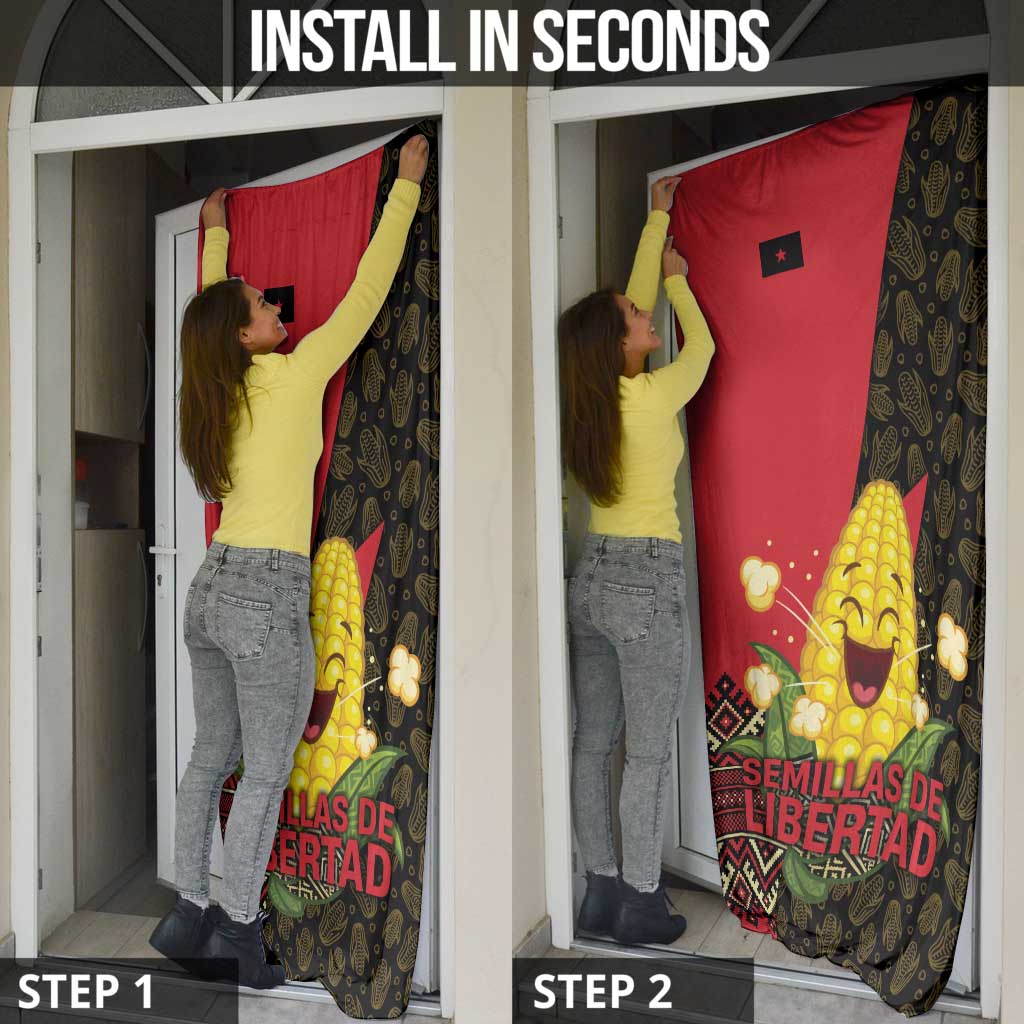 Zapatista Territories Door Cover Mexico with Corn Graphic and Indigenous Pattern Semillas de Libertad - Wonder Print Shop