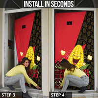 Zapatista Territories Door Cover Mexico with Corn Graphic and Indigenous Pattern Semillas de Libertad - Wonder Print Shop