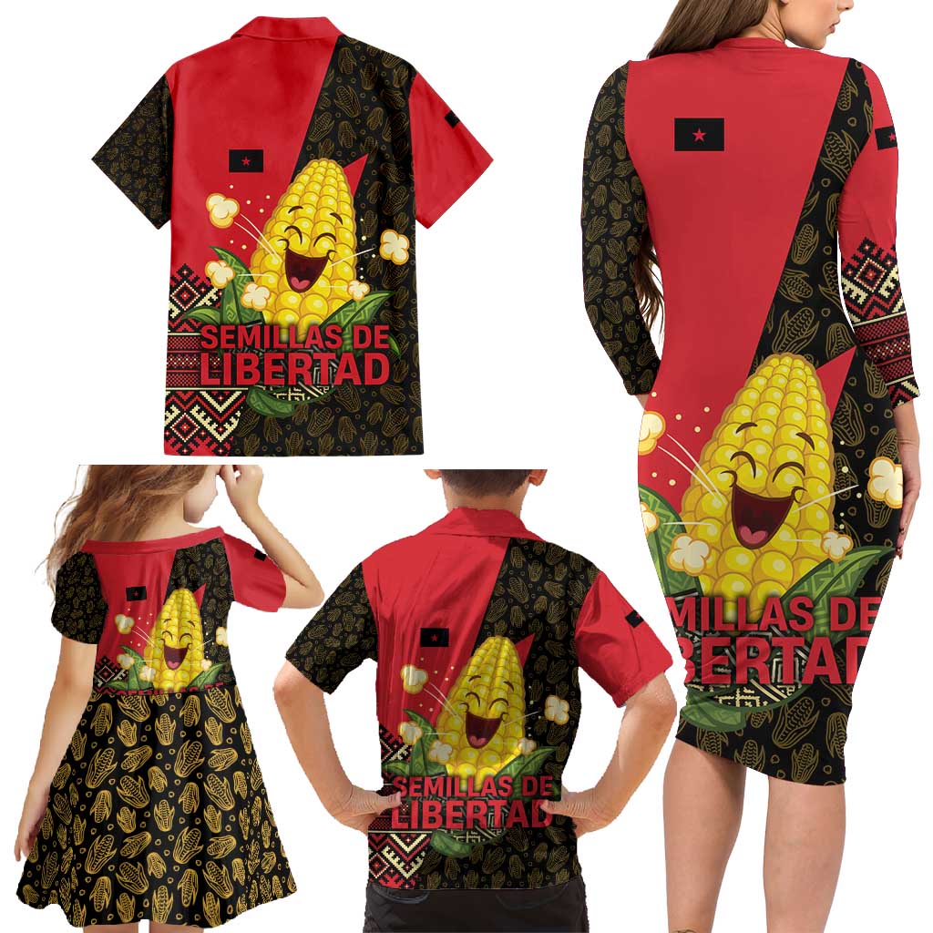 Zapatista Territories Family Matching Long Sleeve Bodycon Dress and Hawaiian Shirt Mexico with Corn Graphic and Indigenous Pattern Semillas de Libertad - Wonder Print Shop