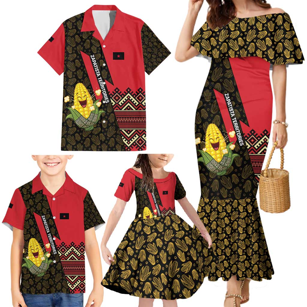 Zapatista Territories Family Matching Mermaid Dress and Hawaiian Shirt Mexico with Corn Graphic and Indigenous Pattern Semillas de Libertad - Wonder Print Shop
