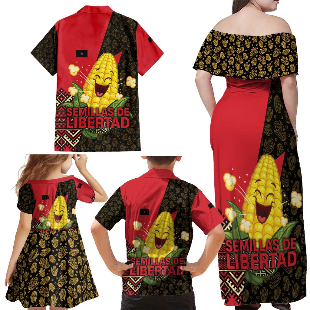 Zapatista Territories Family Matching Off Shoulder Maxi Dress and Hawaiian Shirt Mexico with Corn Graphic and Indigenous Pattern Semillas de Libertad - Wonder Print Shop