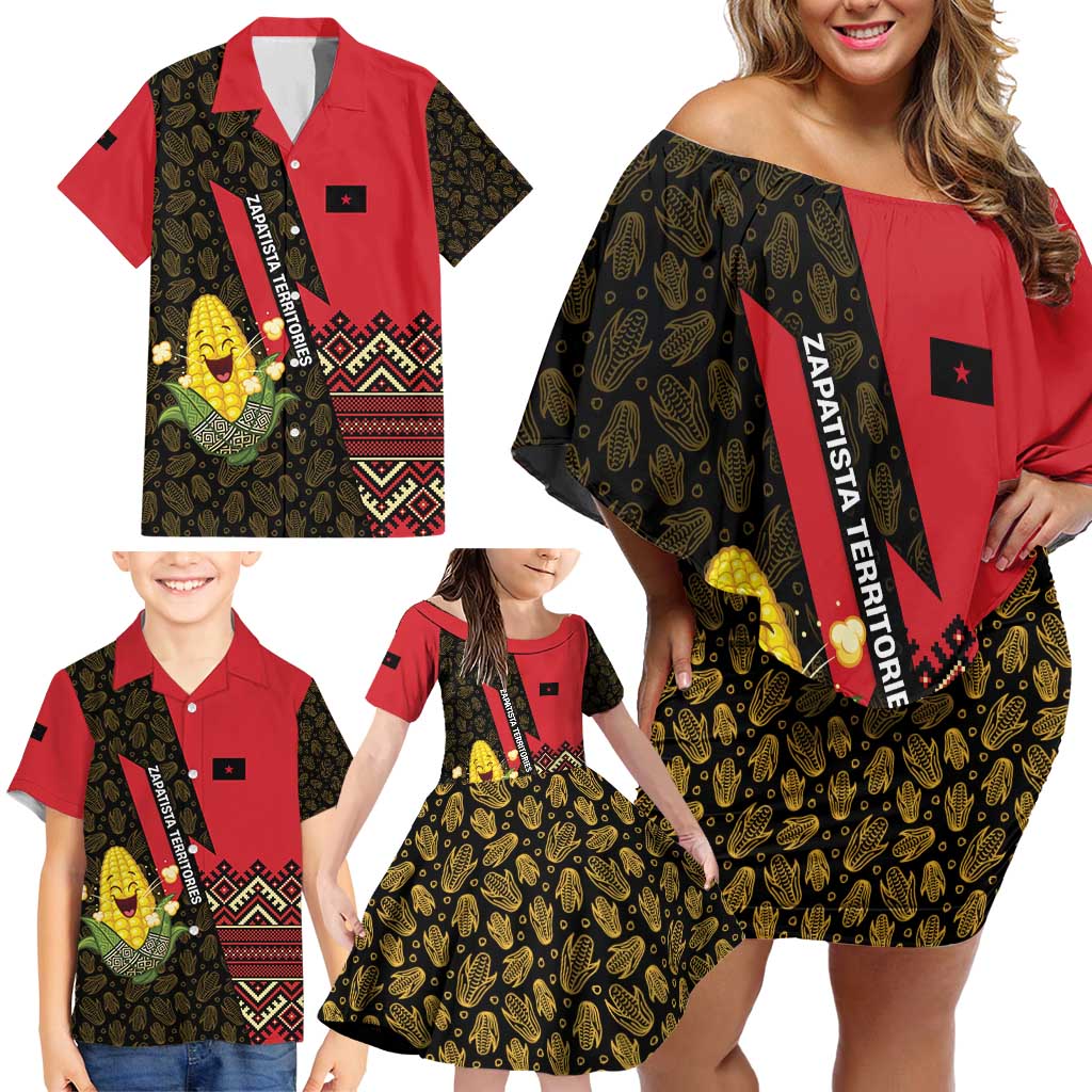 Zapatista Territories Family Matching Off Shoulder Short Dress and Hawaiian Shirt Mexico with Corn Graphic and Indigenous Pattern Semillas de Libertad - Wonder Print Shop