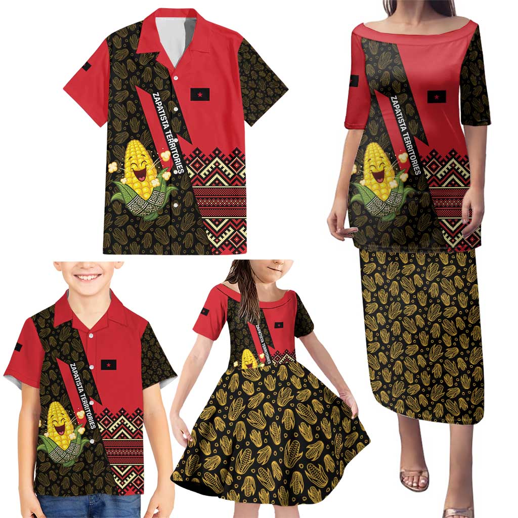 Zapatista Territories Family Matching Puletasi and Hawaiian Shirt Mexico with Corn Graphic and Indigenous Pattern Semillas de Libertad - Wonder Print Shop