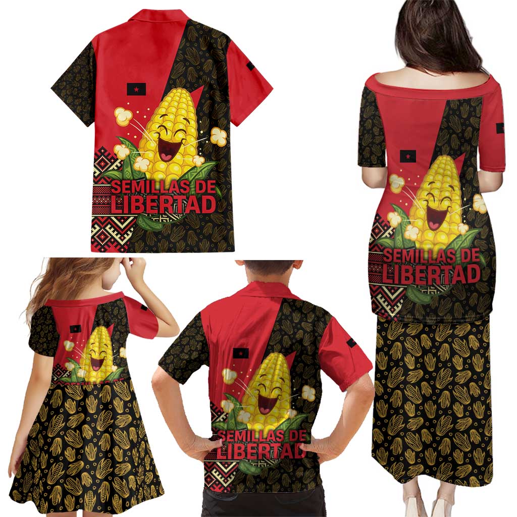 Zapatista Territories Family Matching Puletasi and Hawaiian Shirt Mexico with Corn Graphic and Indigenous Pattern Semillas de Libertad - Wonder Print Shop