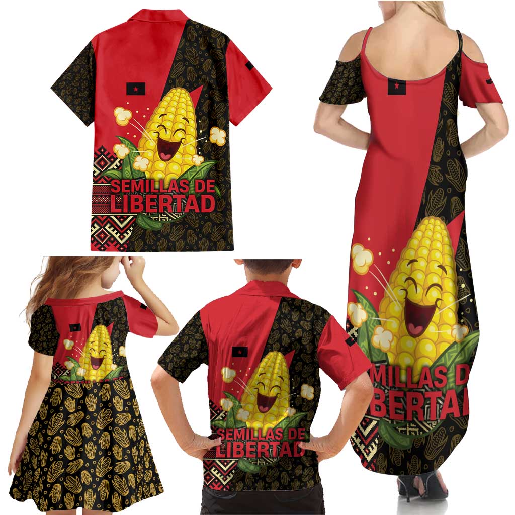 Zapatista Territories Family Matching Summer Maxi Dress and Hawaiian Shirt Mexico with Corn Graphic and Indigenous Pattern Semillas de Libertad - Wonder Print Shop