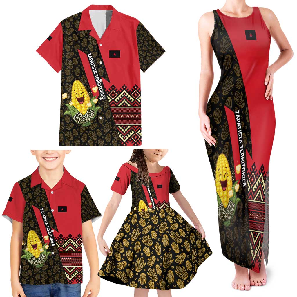Zapatista Territories Family Matching Tank Maxi Dress and Hawaiian Shirt Mexico with Corn Graphic and Indigenous Pattern Semillas de Libertad - Wonder Print Shop