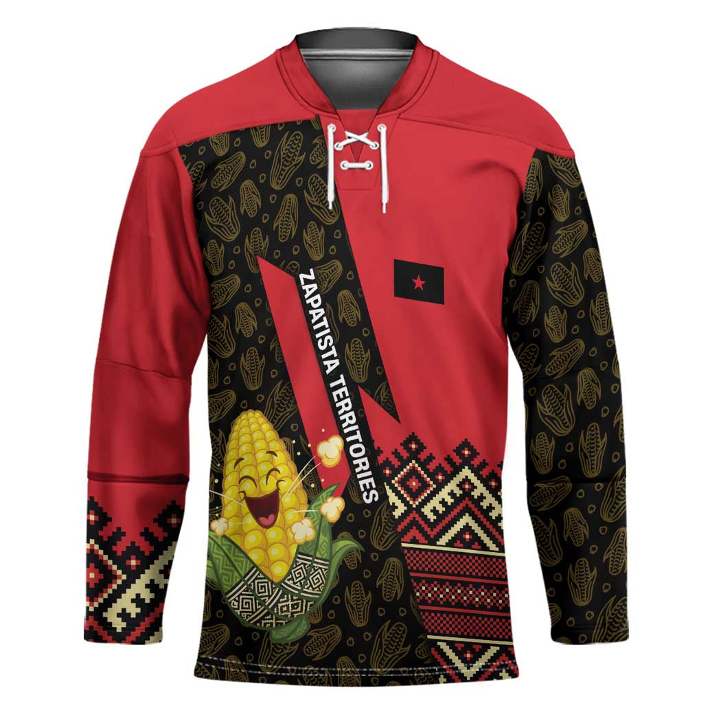 Zapatista Territories Hockey Jersey Mexico with Corn Graphic and Indigenous Pattern Semillas de Libertad - Wonder Print Shop
