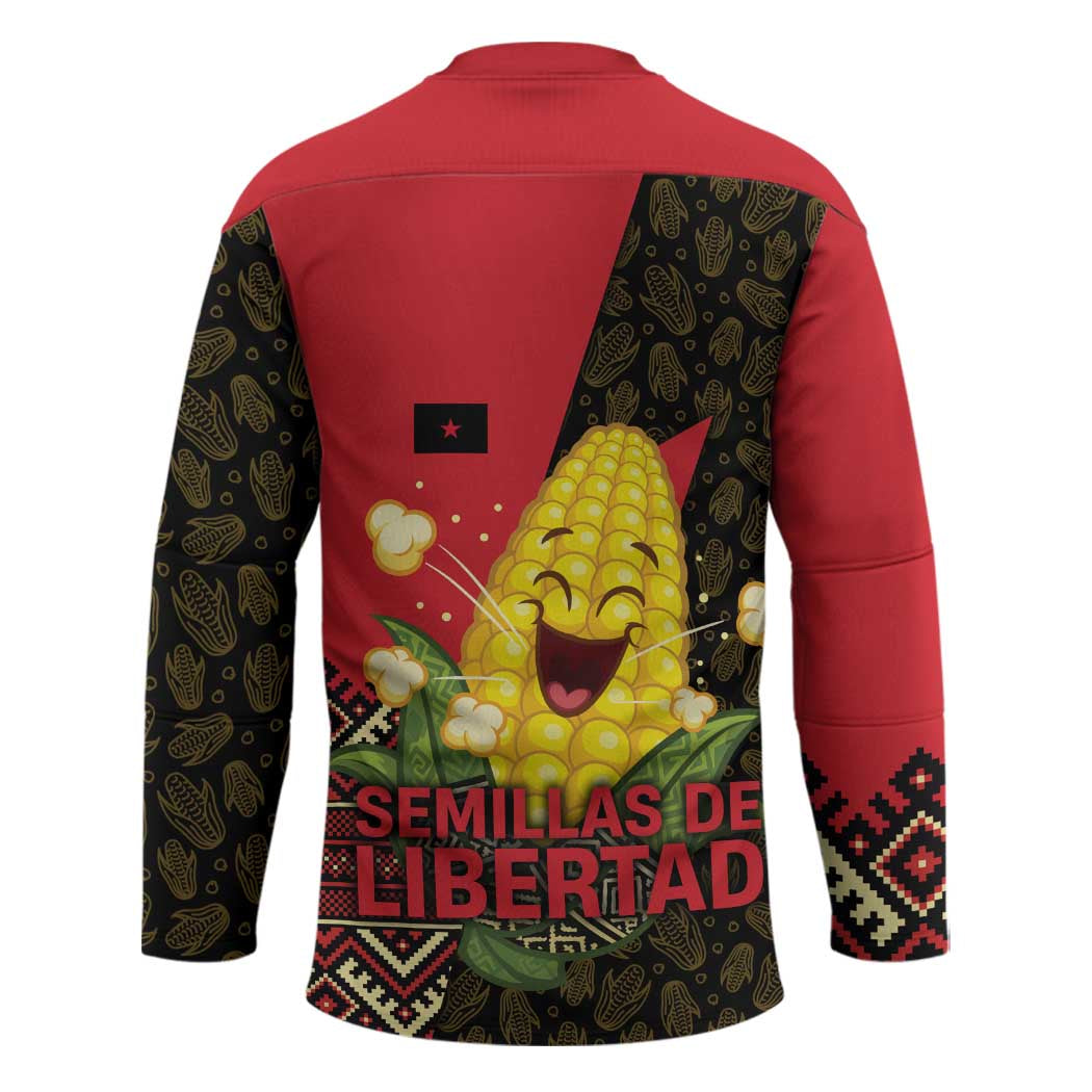 Zapatista Territories Hockey Jersey Mexico with Corn Graphic and Indigenous Pattern Semillas de Libertad - Wonder Print Shop