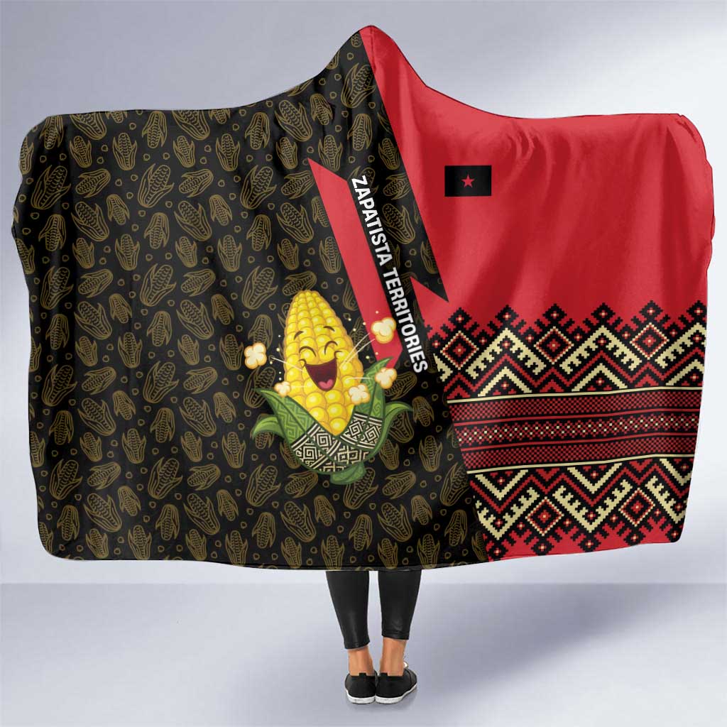 Zapatista Territories Hooded Blanket Mexico with Corn Graphic and Indigenous Pattern Semillas de Libertad - Wonder Print Shop