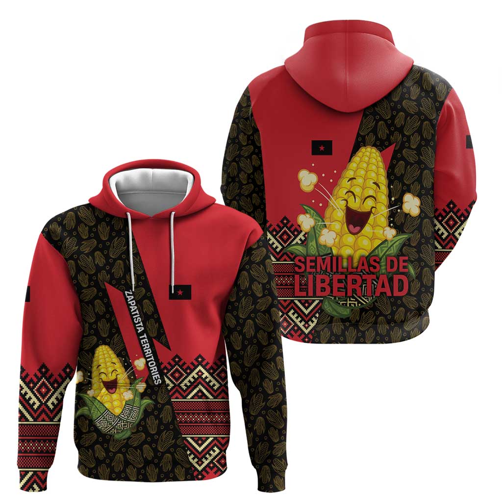 Zapatista Territories Hoodie Mexico with Corn Graphic and Indigenous Pattern Semillas de Libertad - Wonder Print Shop