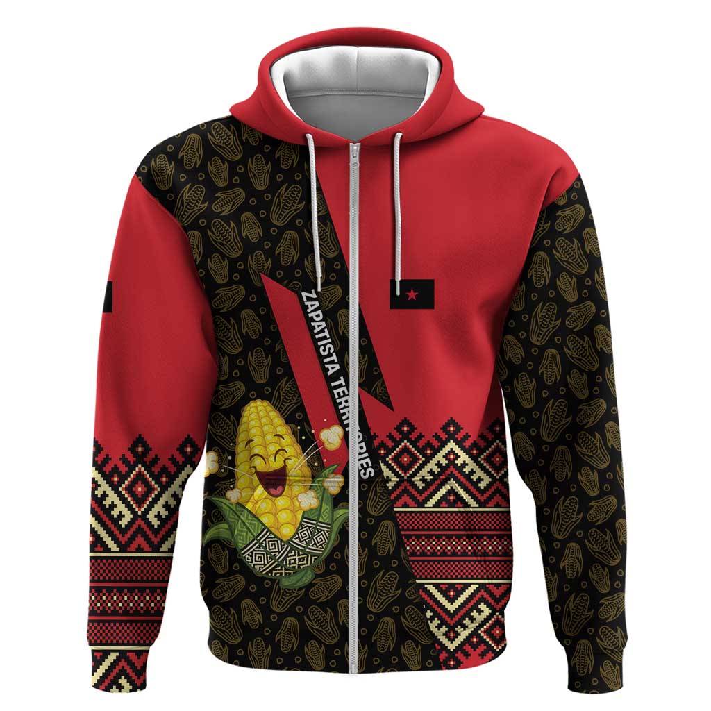 Zapatista Territories Hoodie Mexico with Corn Graphic and Indigenous Pattern Semillas de Libertad - Wonder Print Shop
