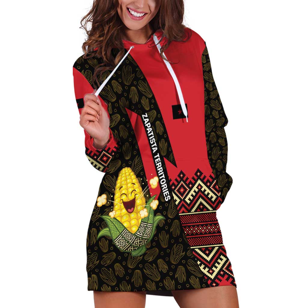 Zapatista Territories Hoodie Dress Mexico with Corn Graphic and Indigenous Pattern Semillas de Libertad - Wonder Print Shop