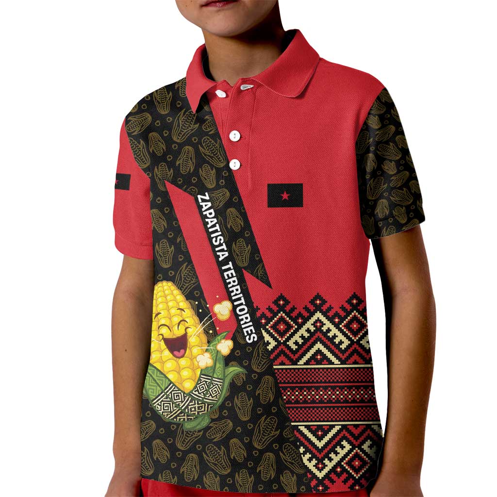 Zapatista Territories Kid Polo Shirt Mexico with Corn Graphic and Indigenous Pattern Semillas de Libertad - Wonder Print Shop
