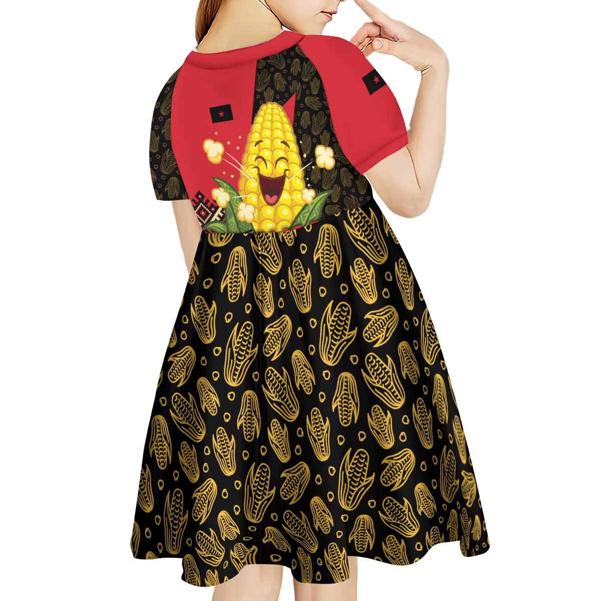 Zapatista Territories Kid Short Sleeve Dress Mexico with Corn Graphic and Indigenous Pattern Semillas de Libertad - Wonder Print Shop