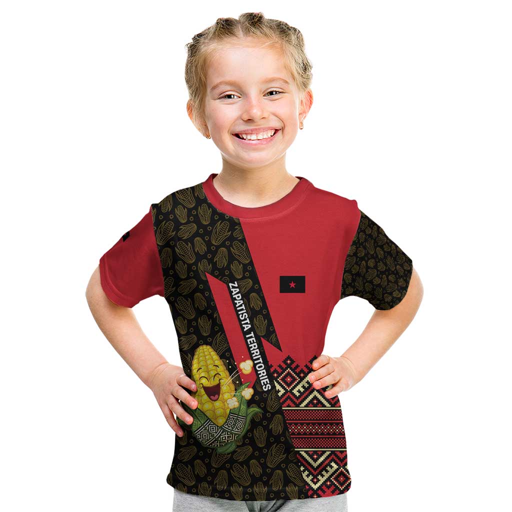 Zapatista Territories Kid T Shirt Mexico with Corn Graphic and Indigenous Pattern Semillas de Libertad - Wonder Print Shop