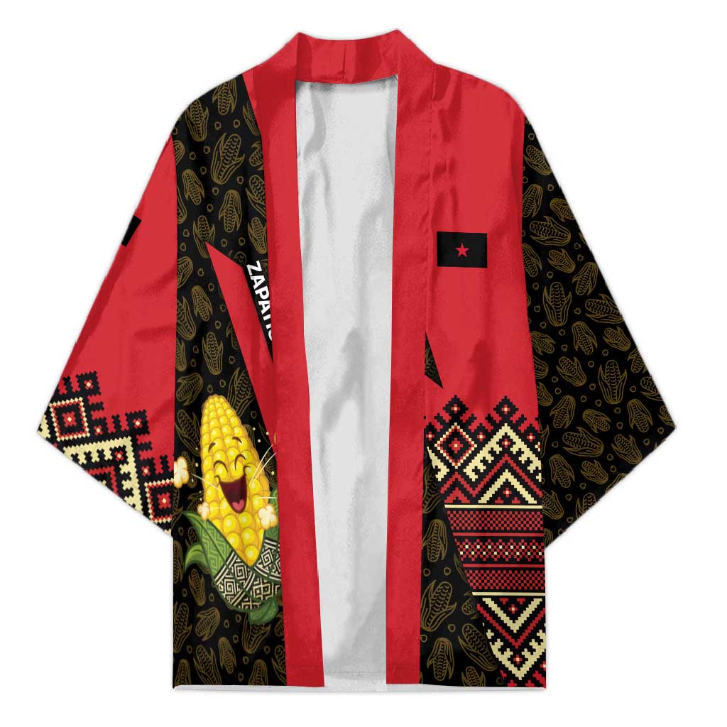Zapatista Territories Kimono Mexico with Corn Graphic and Indigenous Pattern Semillas de Libertad - Wonder Print Shop