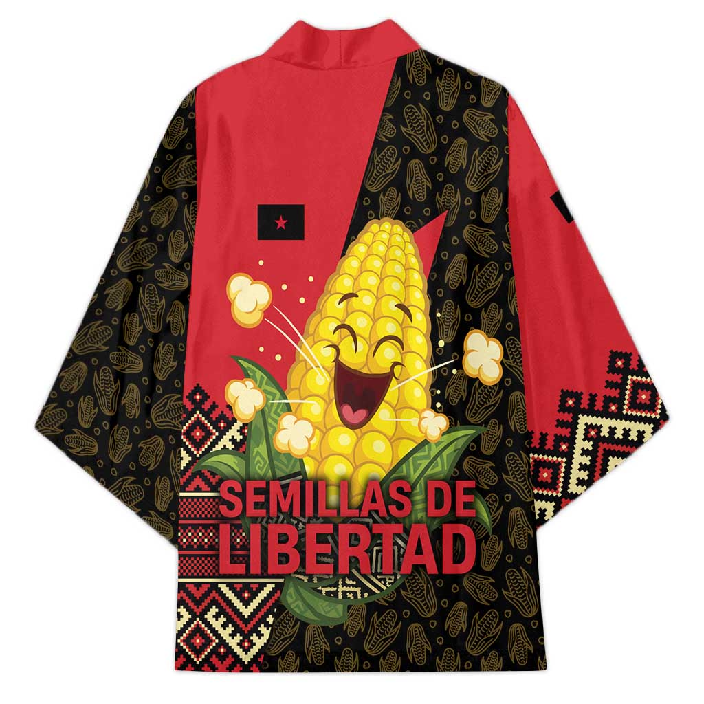 Zapatista Territories Kimono Mexico with Corn Graphic and Indigenous Pattern Semillas de Libertad - Wonder Print Shop