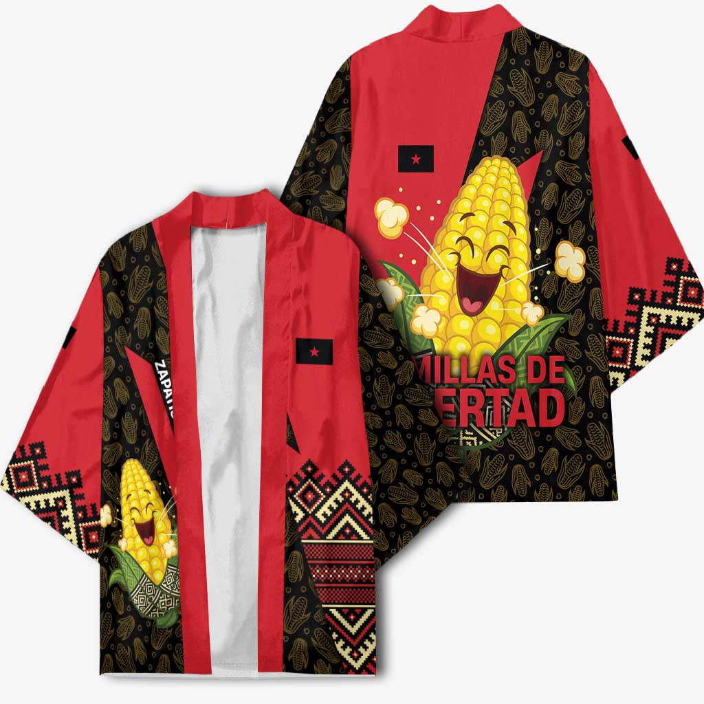 Zapatista Territories Kimono Mexico with Corn Graphic and Indigenous Pattern Semillas de Libertad - Wonder Print Shop