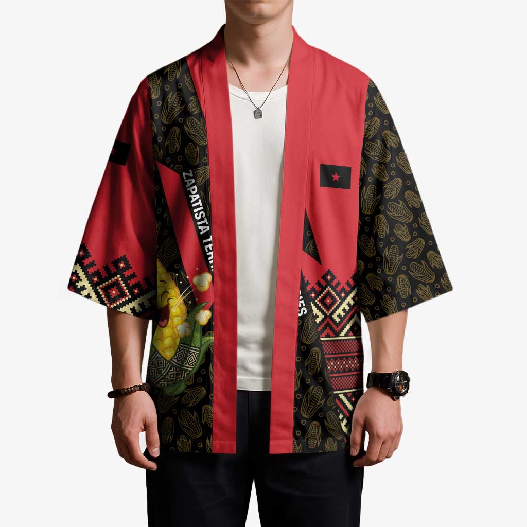 Zapatista Territories Kimono Mexico with Corn Graphic and Indigenous Pattern Semillas de Libertad - Wonder Print Shop