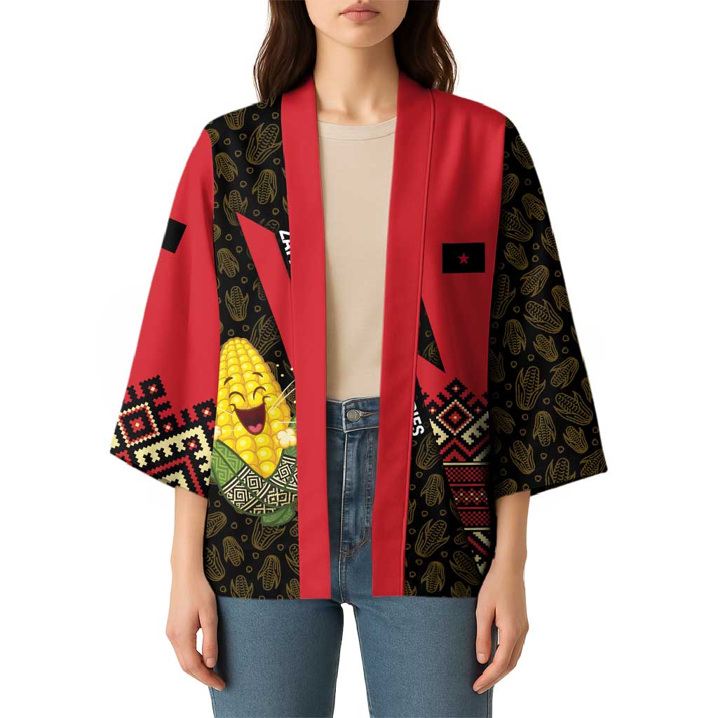 Zapatista Territories Kimono Mexico with Corn Graphic and Indigenous Pattern Semillas de Libertad - Wonder Print Shop