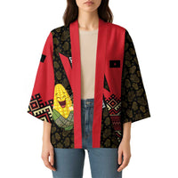 Zapatista Territories Kimono Mexico with Corn Graphic and Indigenous Pattern Semillas de Libertad - Wonder Print Shop