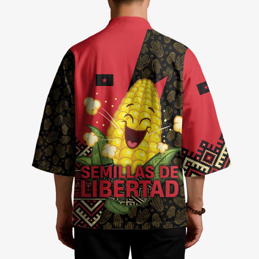 Zapatista Territories Kimono Mexico with Corn Graphic and Indigenous Pattern Semillas de Libertad - Wonder Print Shop
