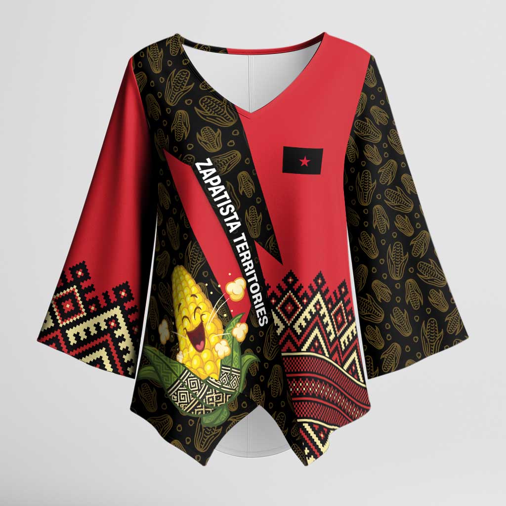 Zapatista Territories Kimono Sleeve Blouse Mexico with Corn Graphic and Indigenous Pattern Semillas de Libertad - Wonder Print Shop