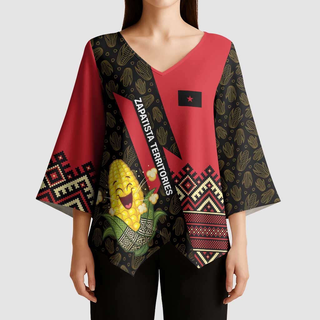 Zapatista Territories Kimono Sleeve Blouse Mexico with Corn Graphic and Indigenous Pattern Semillas de Libertad - Wonder Print Shop