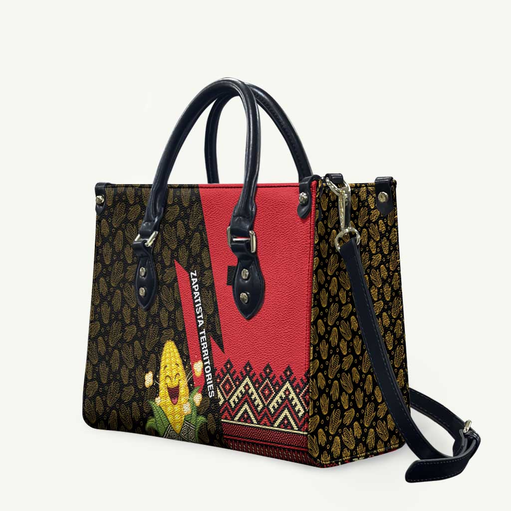 Zapatista Territories Leather Bag Mexico with Corn Graphic and Indigenous Pattern Semillas de Libertad - Wonder Print Shop
