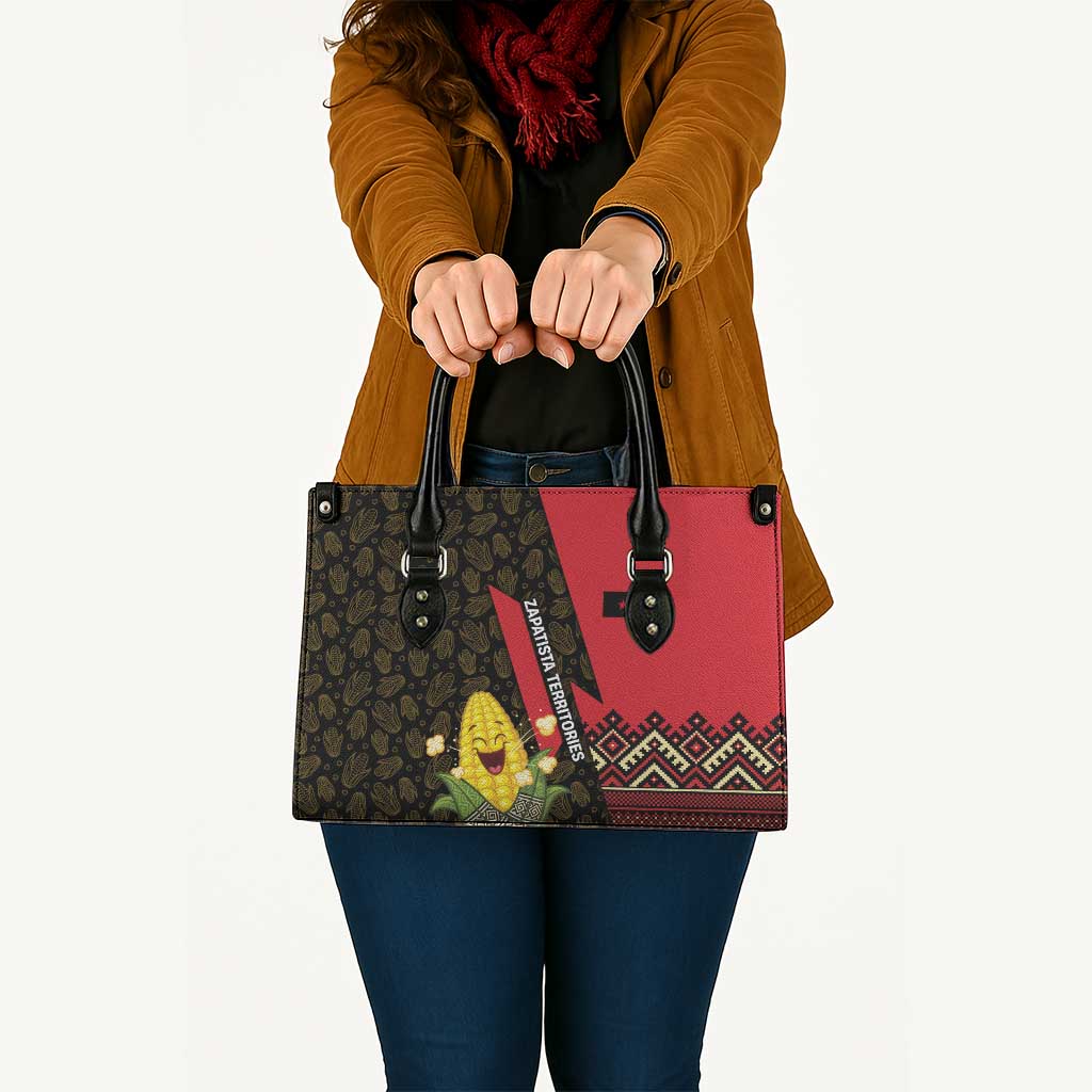 Zapatista Territories Leather Bag Mexico with Corn Graphic and Indigenous Pattern Semillas de Libertad - Wonder Print Shop