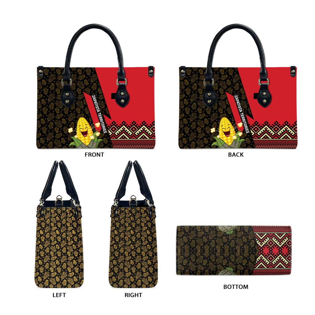 Zapatista Territories Leather Bag Mexico with Corn Graphic and Indigenous Pattern Semillas de Libertad - Wonder Print Shop