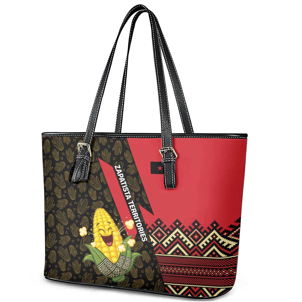 Zapatista Territories Leather Tote Bag Mexico with Corn Graphic and Indigenous Pattern Semillas de Libertad - Wonder Print Shop