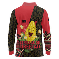 Zapatista Territories Long Sleeve Polo Shirt Mexico with Corn Graphic and Indigenous Pattern Semillas de Libertad - Wonder Print Shop