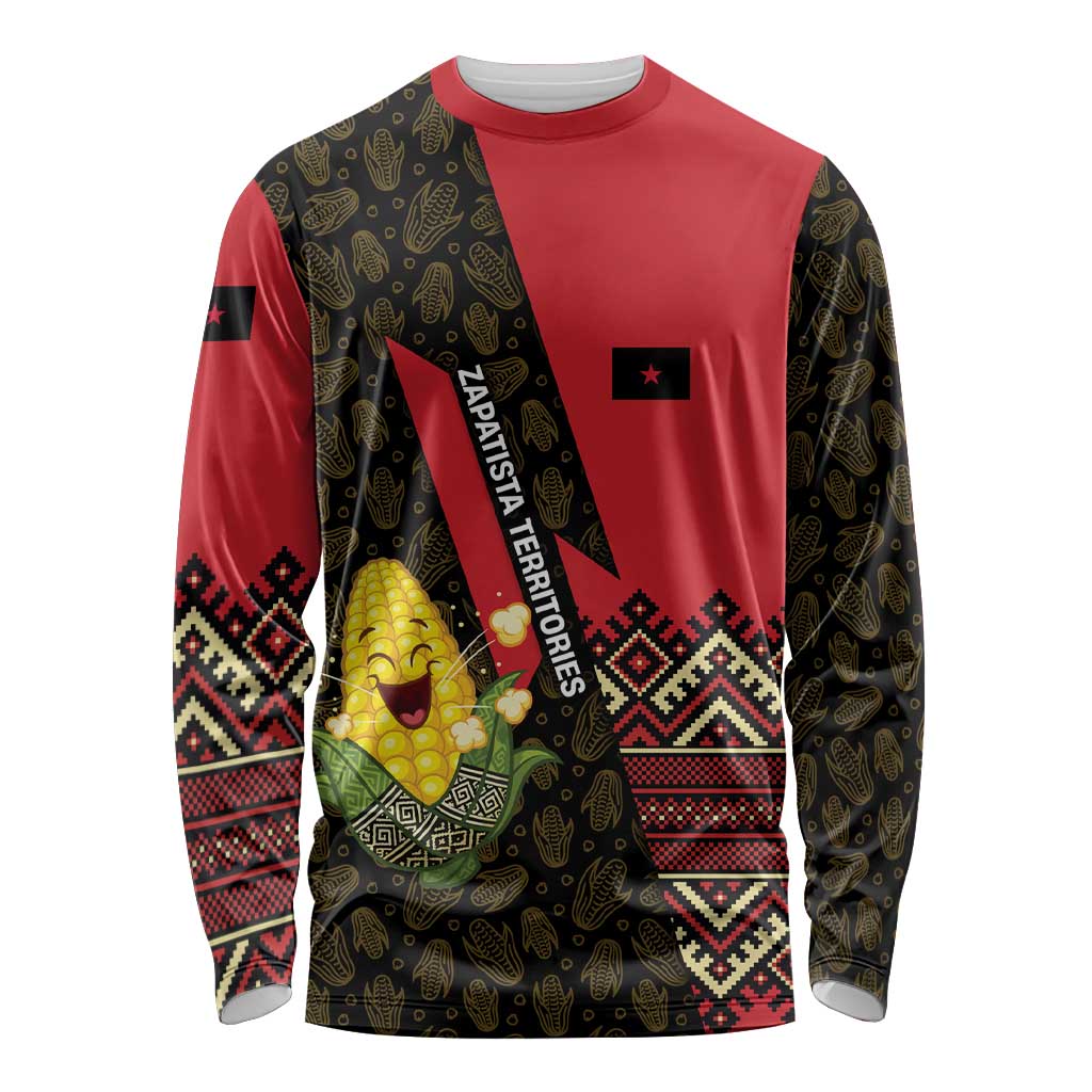 Zapatista Territories Long Sleeve Shirt Mexico with Corn Graphic and Indigenous Pattern Semillas de Libertad - Wonder Print Shop