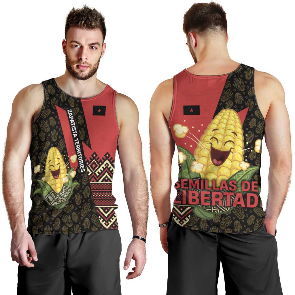 Zapatista Territories Men Tank Top Mexico with Corn Graphic and Indigenous Pattern Semillas de Libertad - Wonder Print Shop