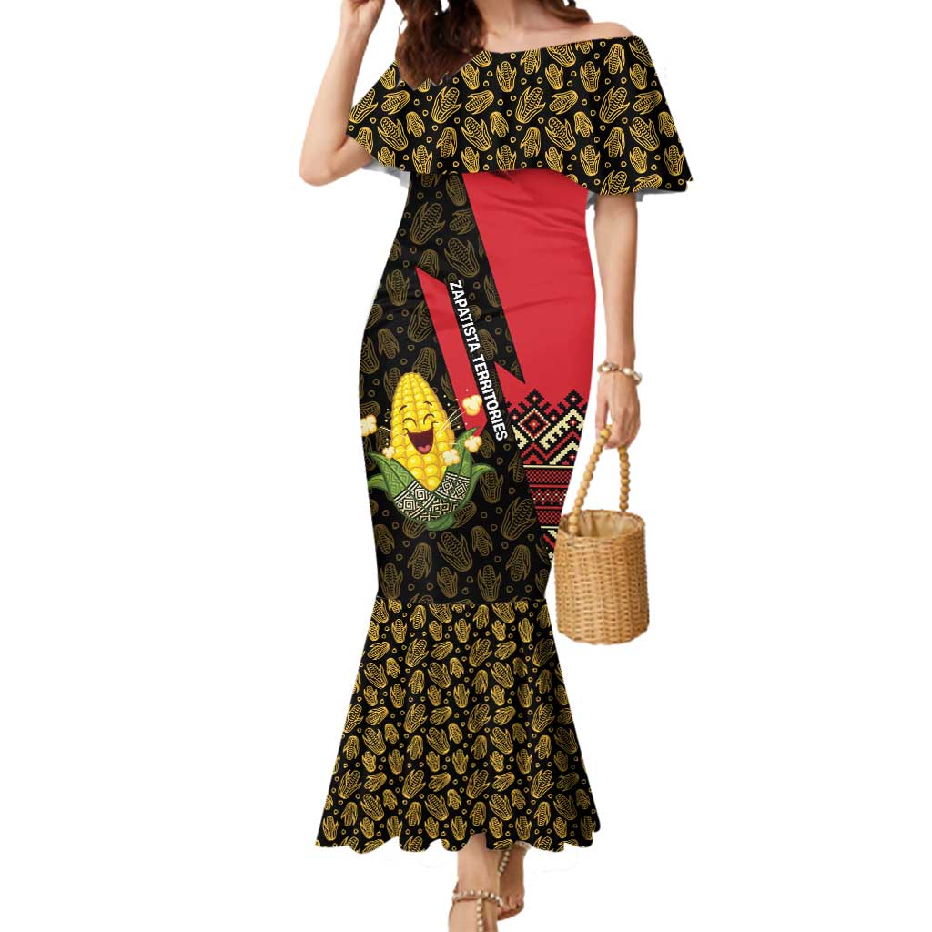 Zapatista Territories Mermaid Dress Mexico with Corn Graphic and Indigenous Pattern Semillas de Libertad - Wonder Print Shop