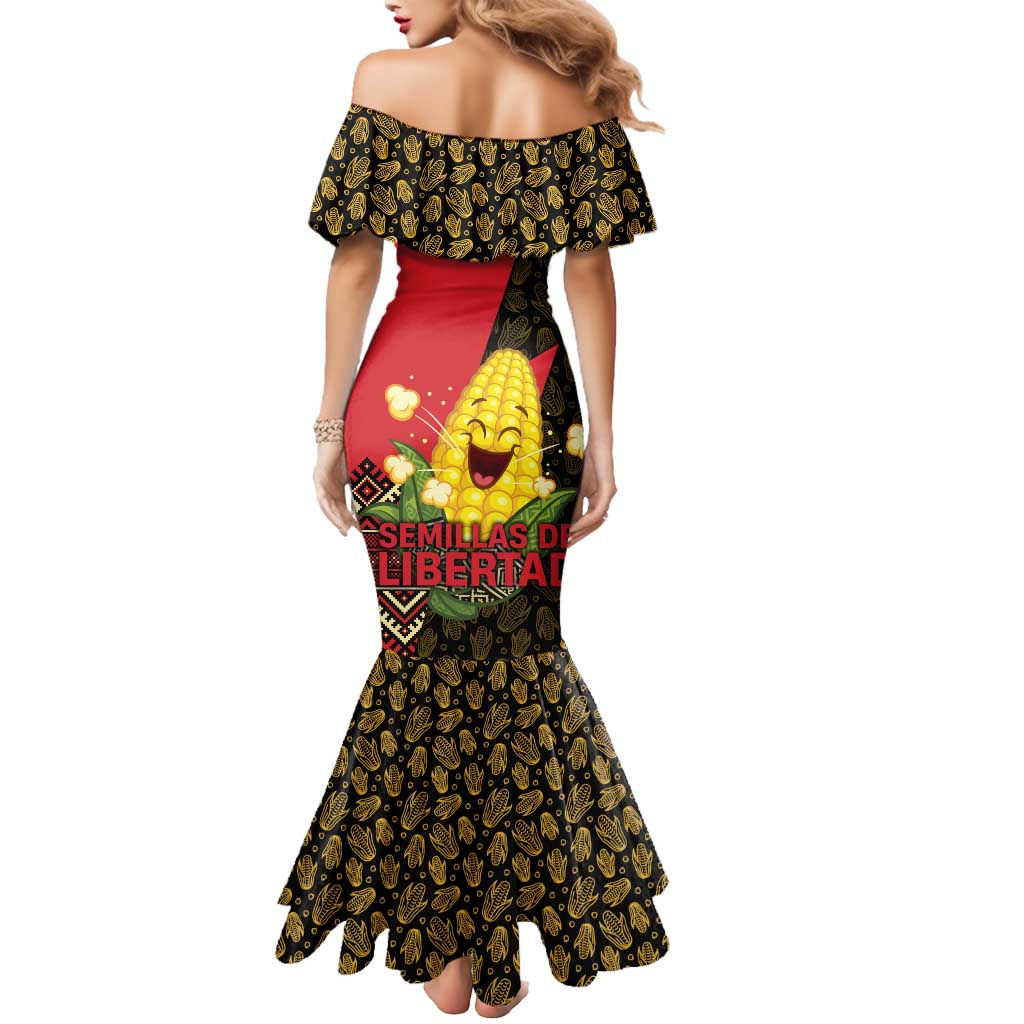 Zapatista Territories Mermaid Dress Mexico with Corn Graphic and Indigenous Pattern Semillas de Libertad - Wonder Print Shop