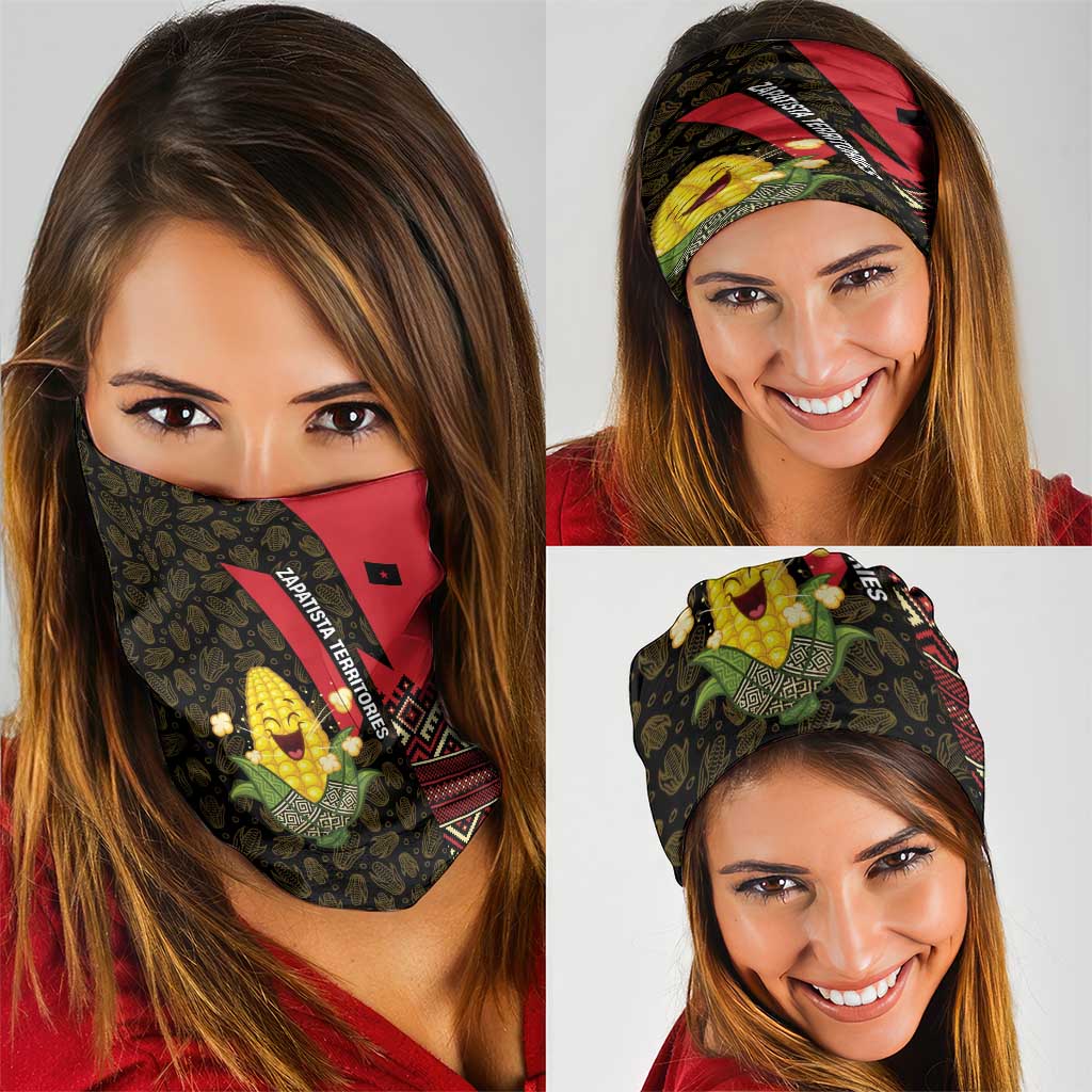 Zapatista Territories Neck Gaiter Mexico with Corn Graphic and Indigenous Pattern Semillas de Libertad - Wonder Print Shop