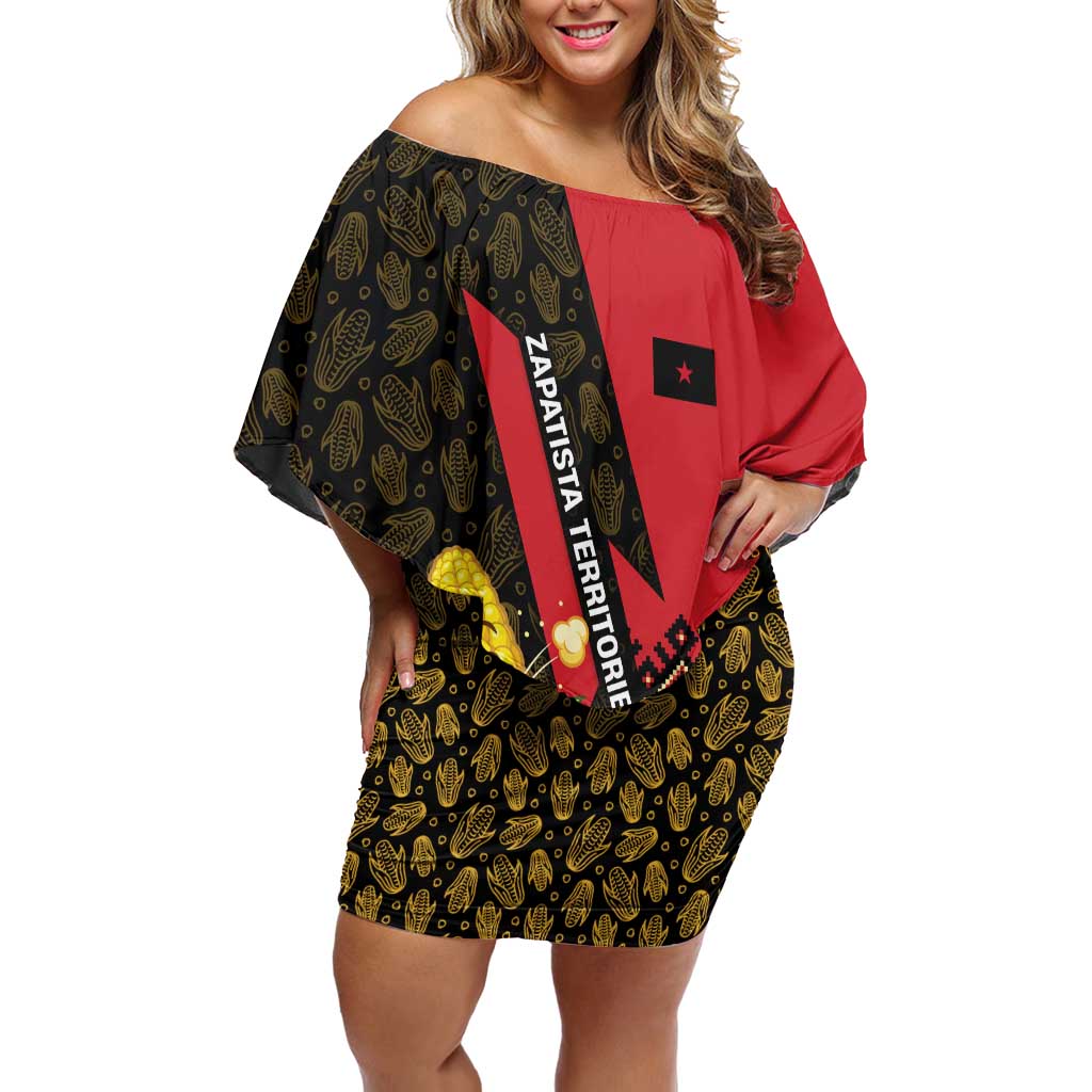 Zapatista Territories Off Shoulder Short Dress Mexico with Corn Graphic and Indigenous Pattern Semillas de Libertad - Wonder Print Shop