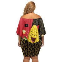 Zapatista Territories Off Shoulder Short Dress Mexico with Corn Graphic and Indigenous Pattern Semillas de Libertad - Wonder Print Shop