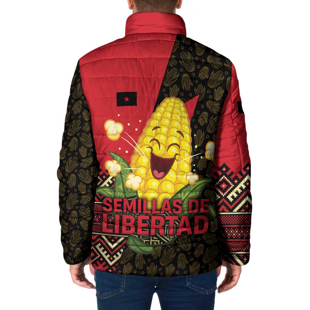 Zapatista Territories Padded Jacket Mexico with Corn Graphic and Indigenous Pattern Semillas de Libertad - Wonder Print Shop