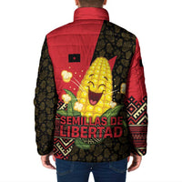 Zapatista Territories Padded Jacket Mexico with Corn Graphic and Indigenous Pattern Semillas de Libertad - Wonder Print Shop