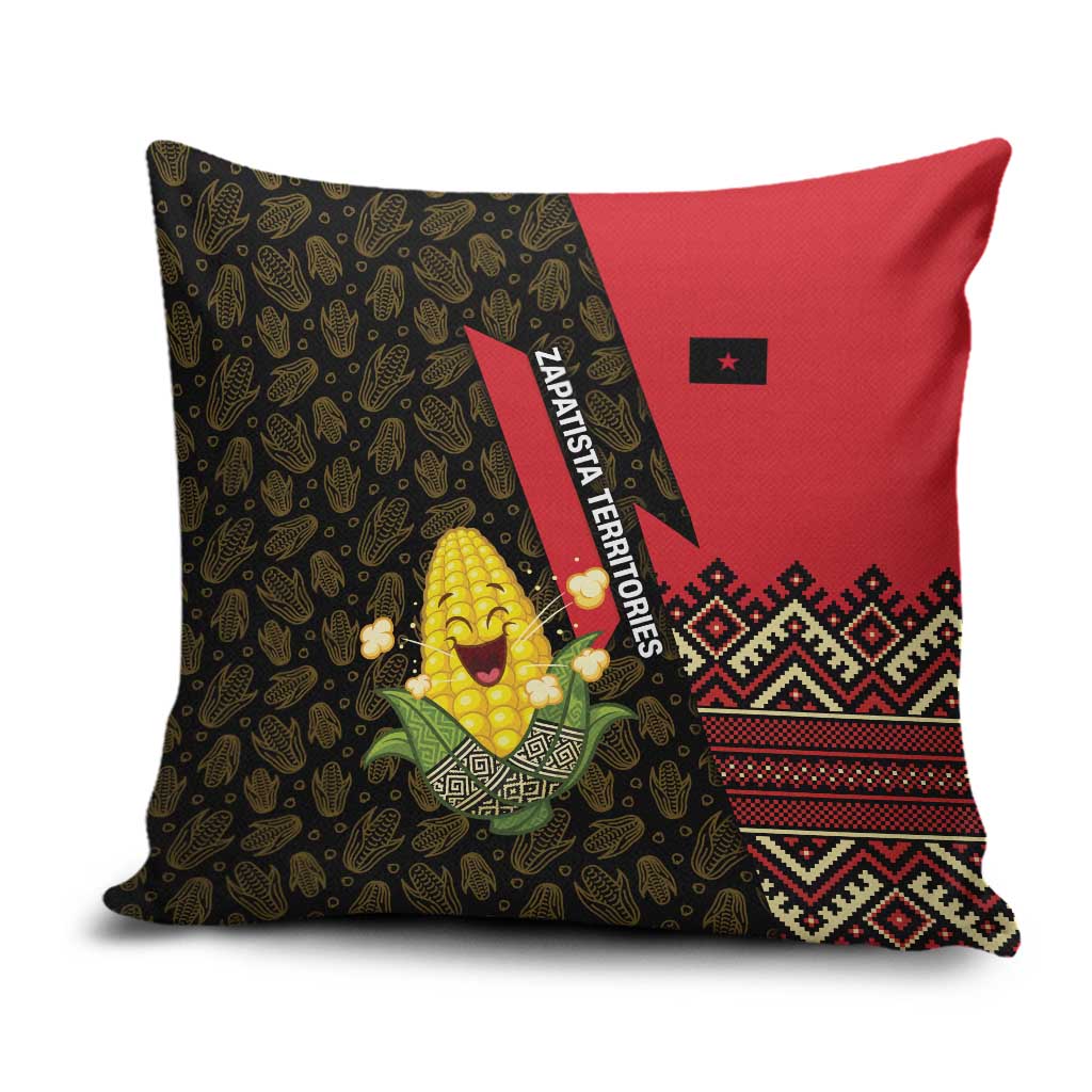 Zapatista Territories Pillow Cover Mexico with Corn Graphic and Indigenous Pattern Semillas de Libertad - Wonder Print Shop