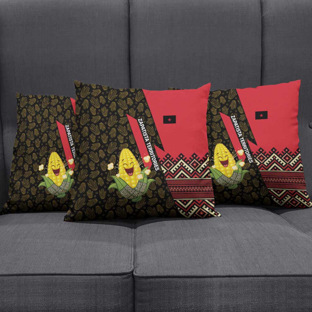 Zapatista Territories Pillow Cover Mexico with Corn Graphic and Indigenous Pattern Semillas de Libertad - Wonder Print Shop