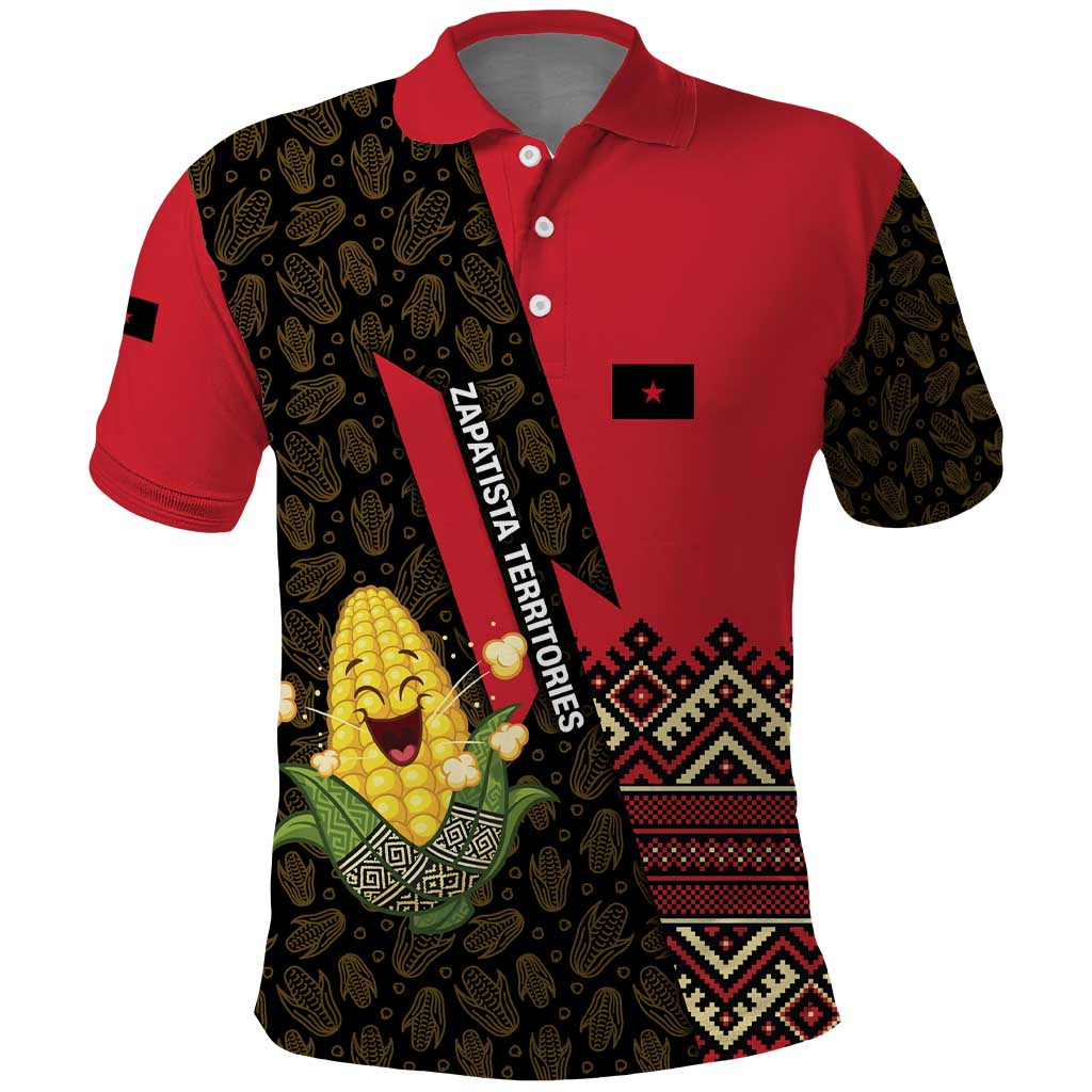 Zapatista Territories Polo Shirt Mexico with Corn Graphic and Indigenous Pattern Semillas de Libertad - Wonder Print Shop