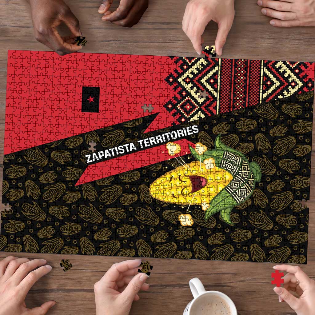 Zapatista Territories Puzzle Mexico with Corn Graphic and Indigenous Pattern Semillas de Libertad - Wonder Print Shop